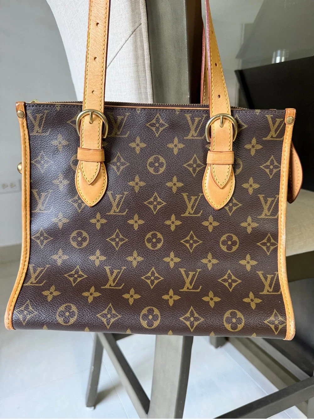 Louis Vuitton Brown Monogram Canvas Shoulder Bag with Tan Leather